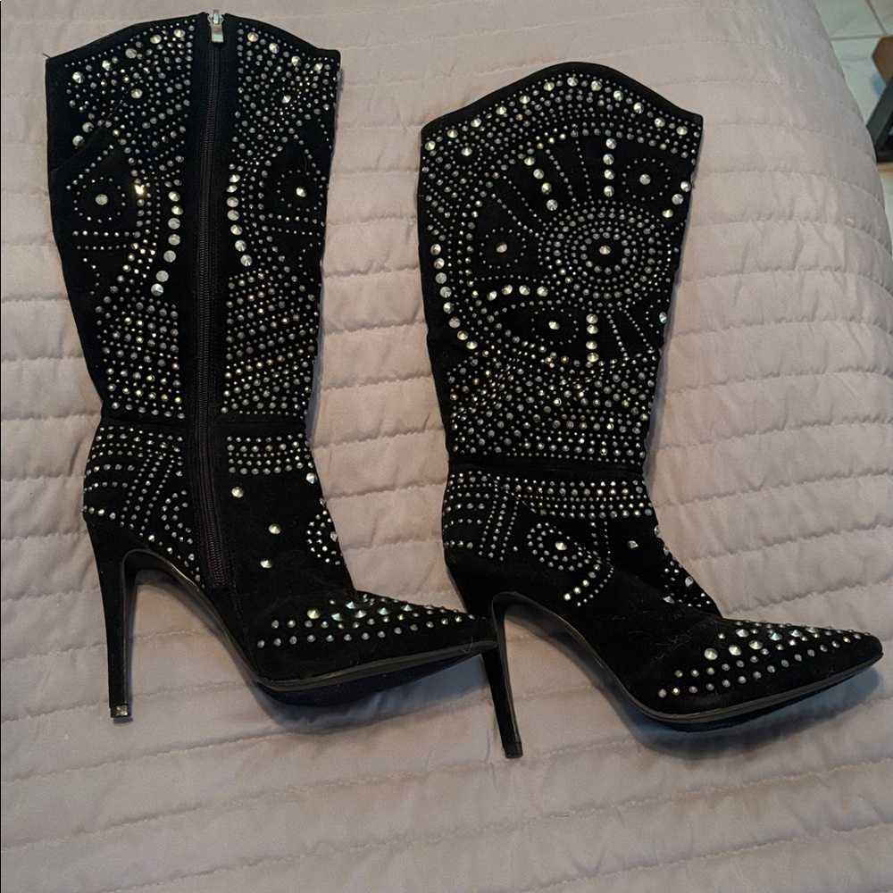 Studded Black High Heel Boots BRAND NEW